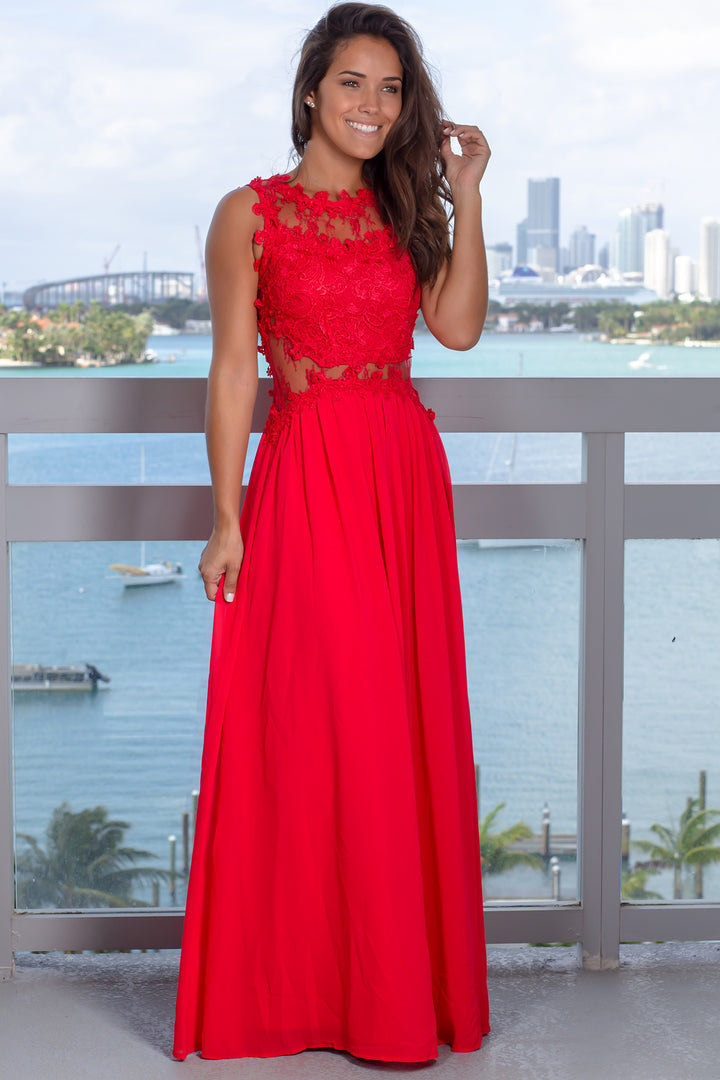 Red Lace Top Maxi Dress | Formal ...